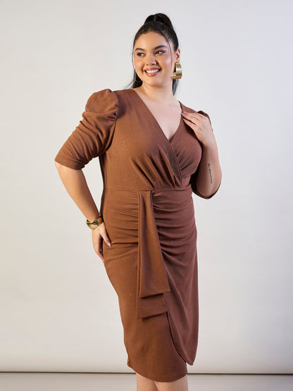 Brown Glitter Front Ruched Dress