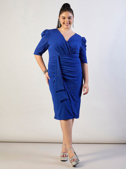 Royal Blue Glitter Front Ruched Dress