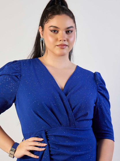 Royal Blue Glitter Front Ruched Dress