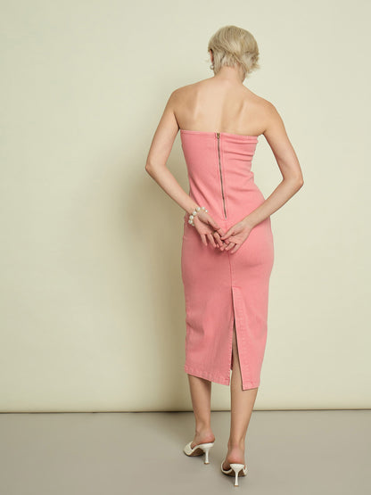 Pink Denim Tube Dress