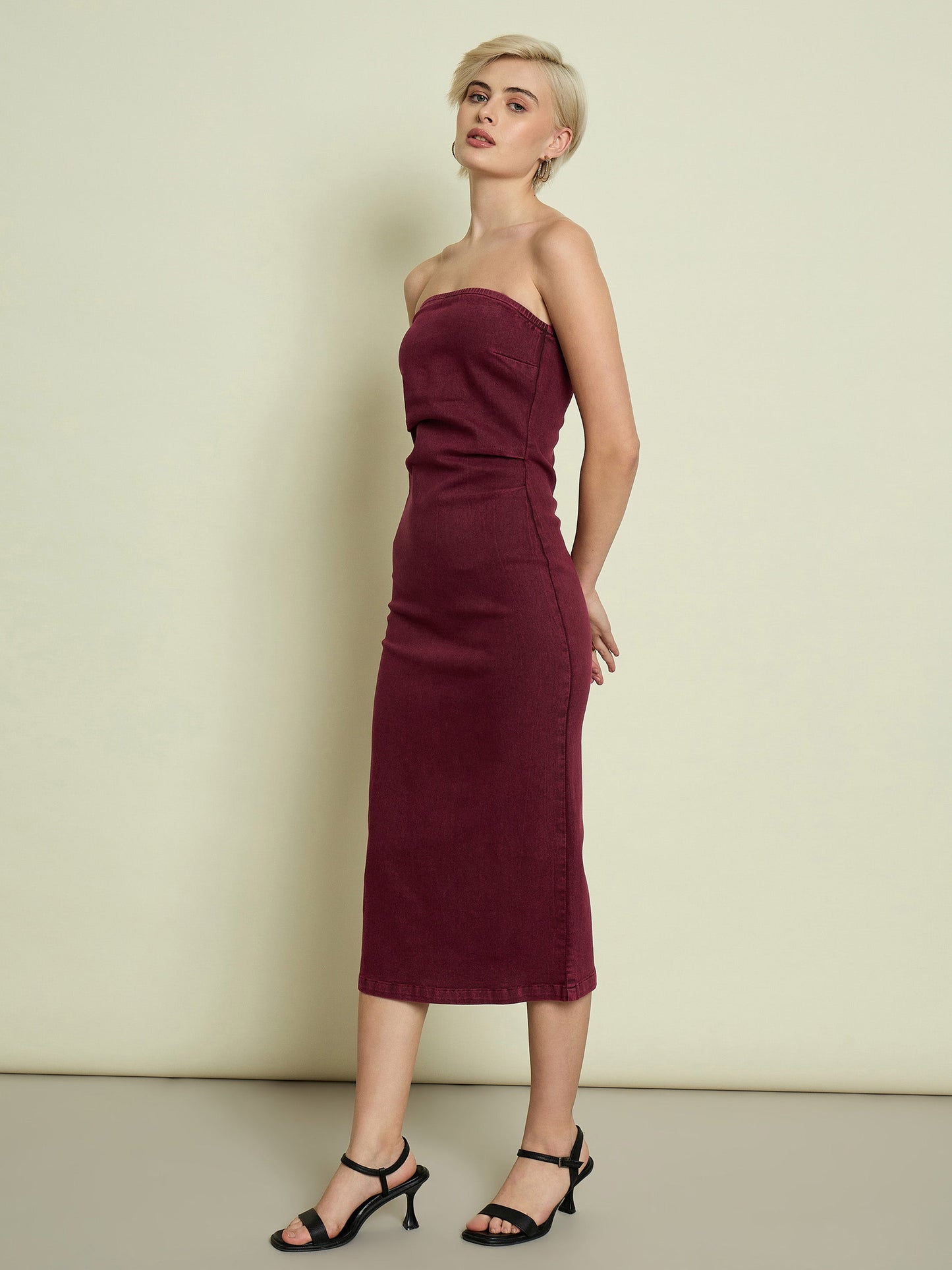 Burgundy Denim Tube Dress