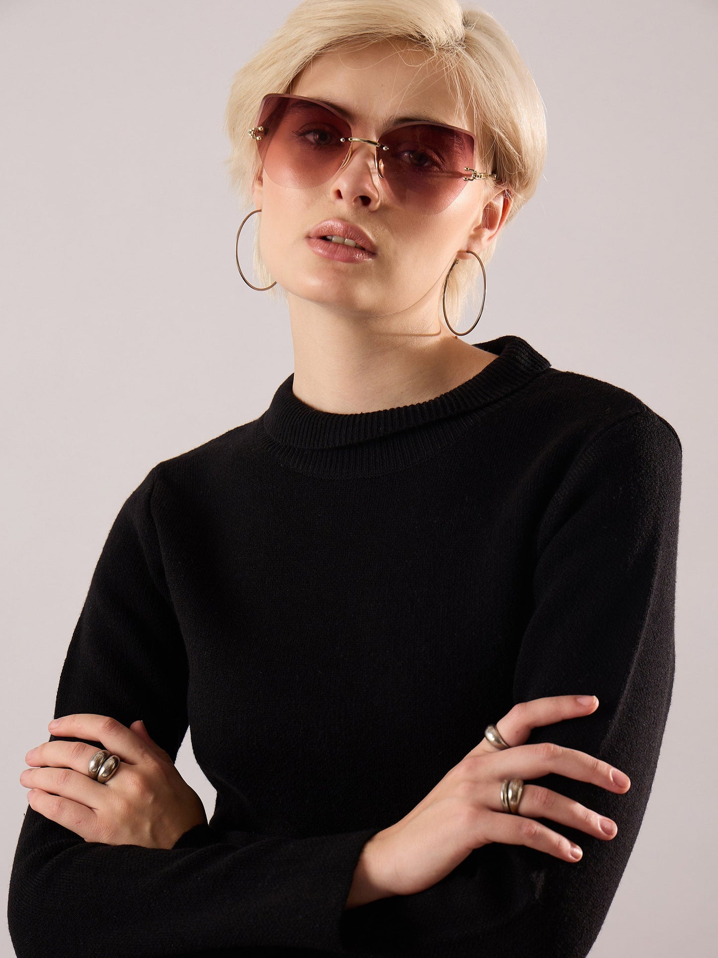 Women Black Acrylic Wool Hem Frindge Detail Midi Dress