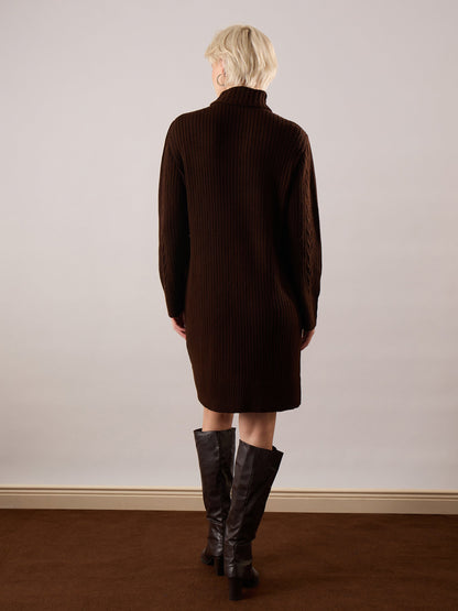 Women Brown Acrylic Wool Turtle Neck Short Dress