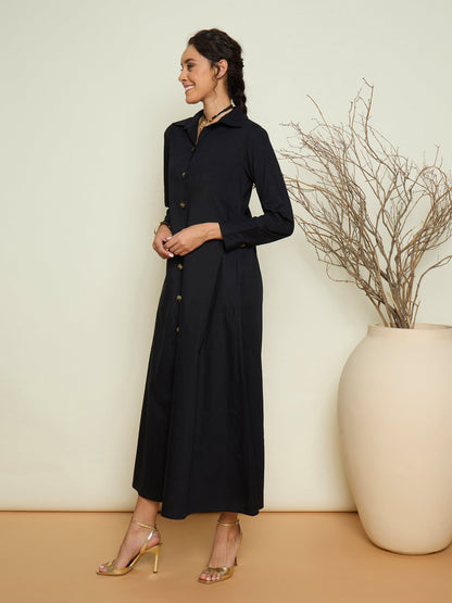 Women Black Foil Print Longline Shirt Dress