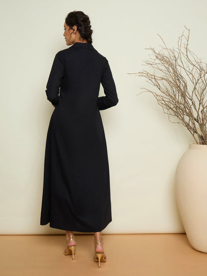 Women Black Foil Print Longline Shirt Dress