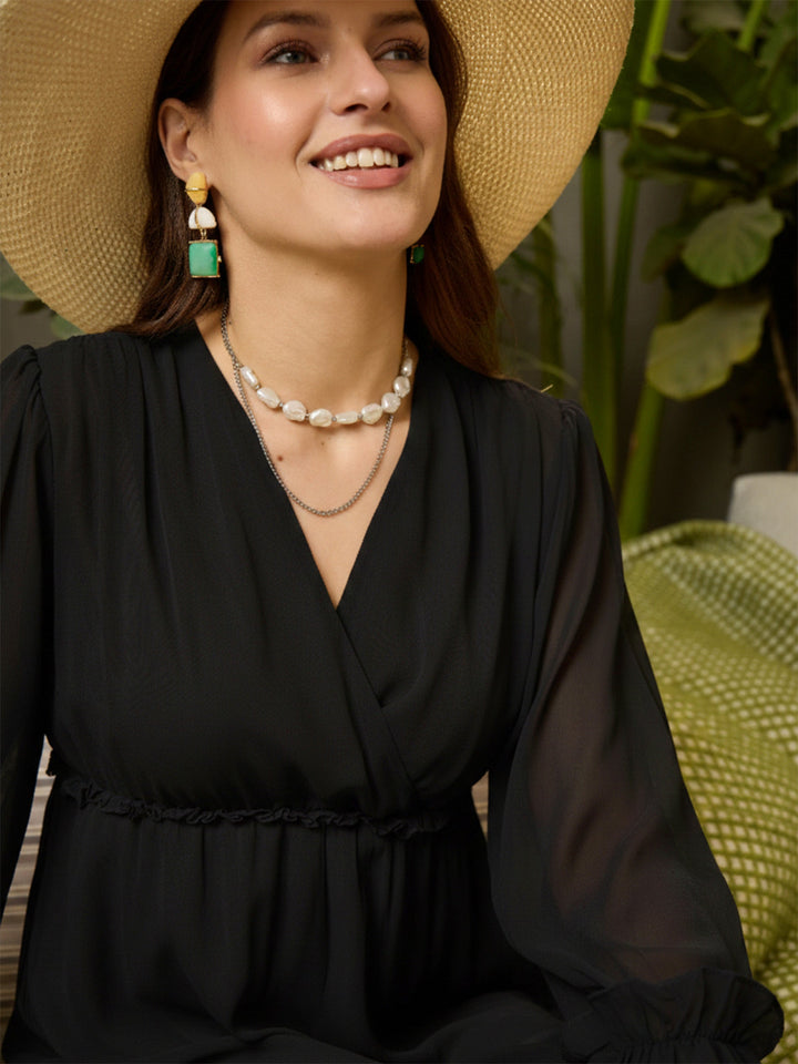 Women Black V-Neck Flared Maxi Dress