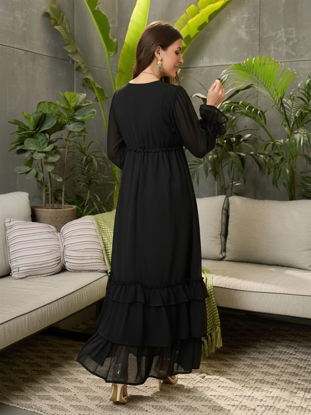Women Black V-Neck Flared Maxi Dress