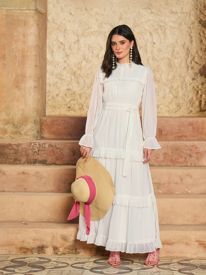 Women White Tiered Maxi Dress