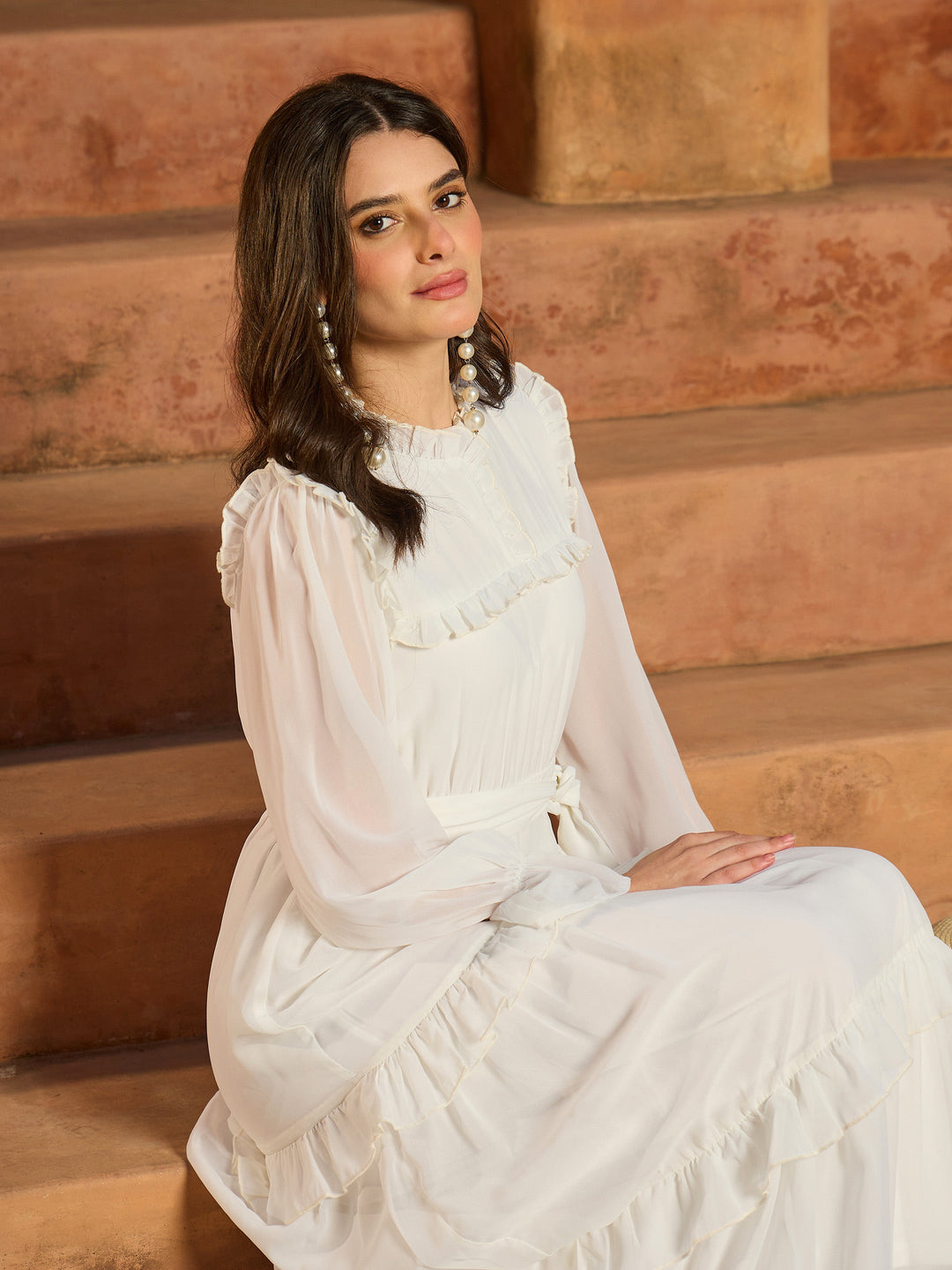 Women White Tiered Maxi Dress