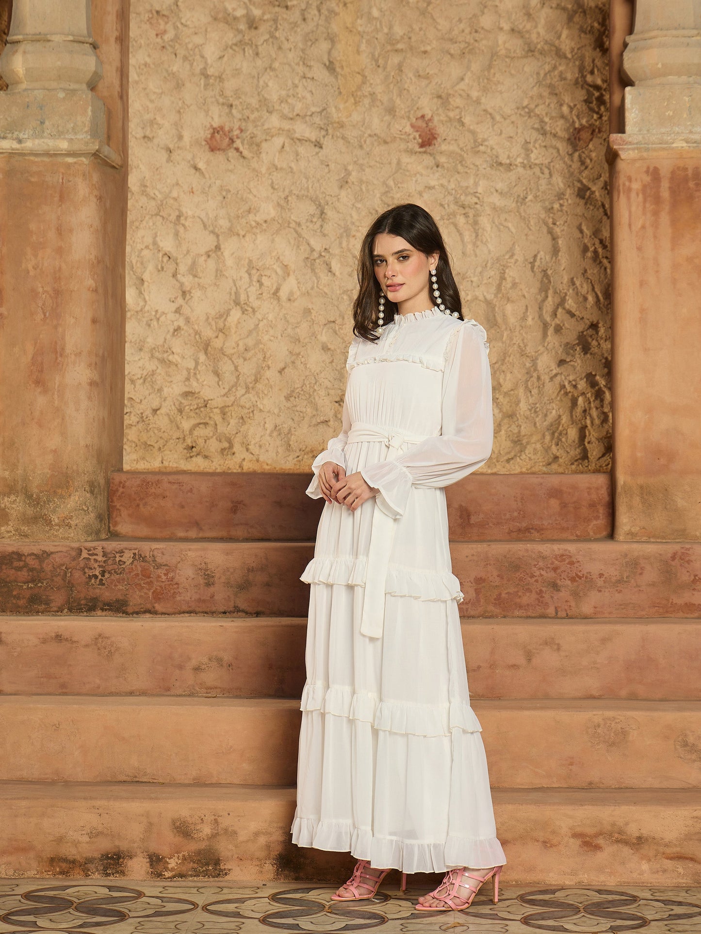 Women White Tiered Maxi Dress
