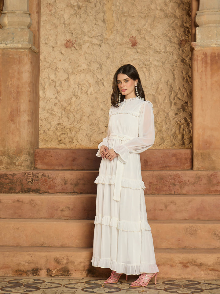 Women White Tiered Maxi Dress