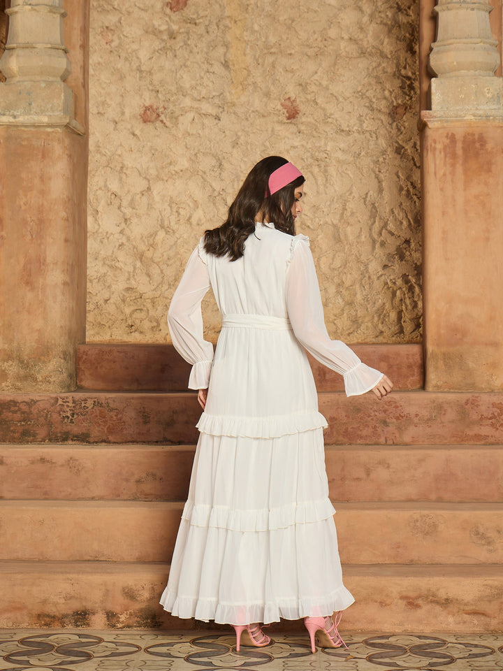 Women White Tiered Maxi Dress