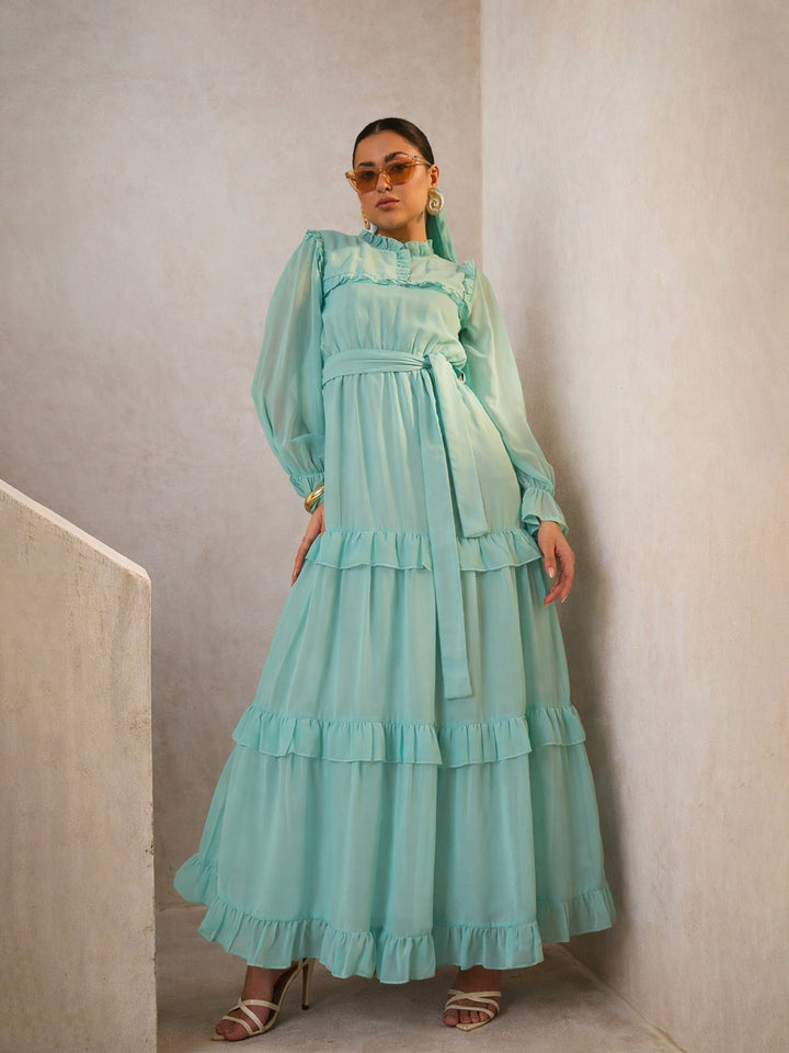 Women Blue Tiered Maxi Dress