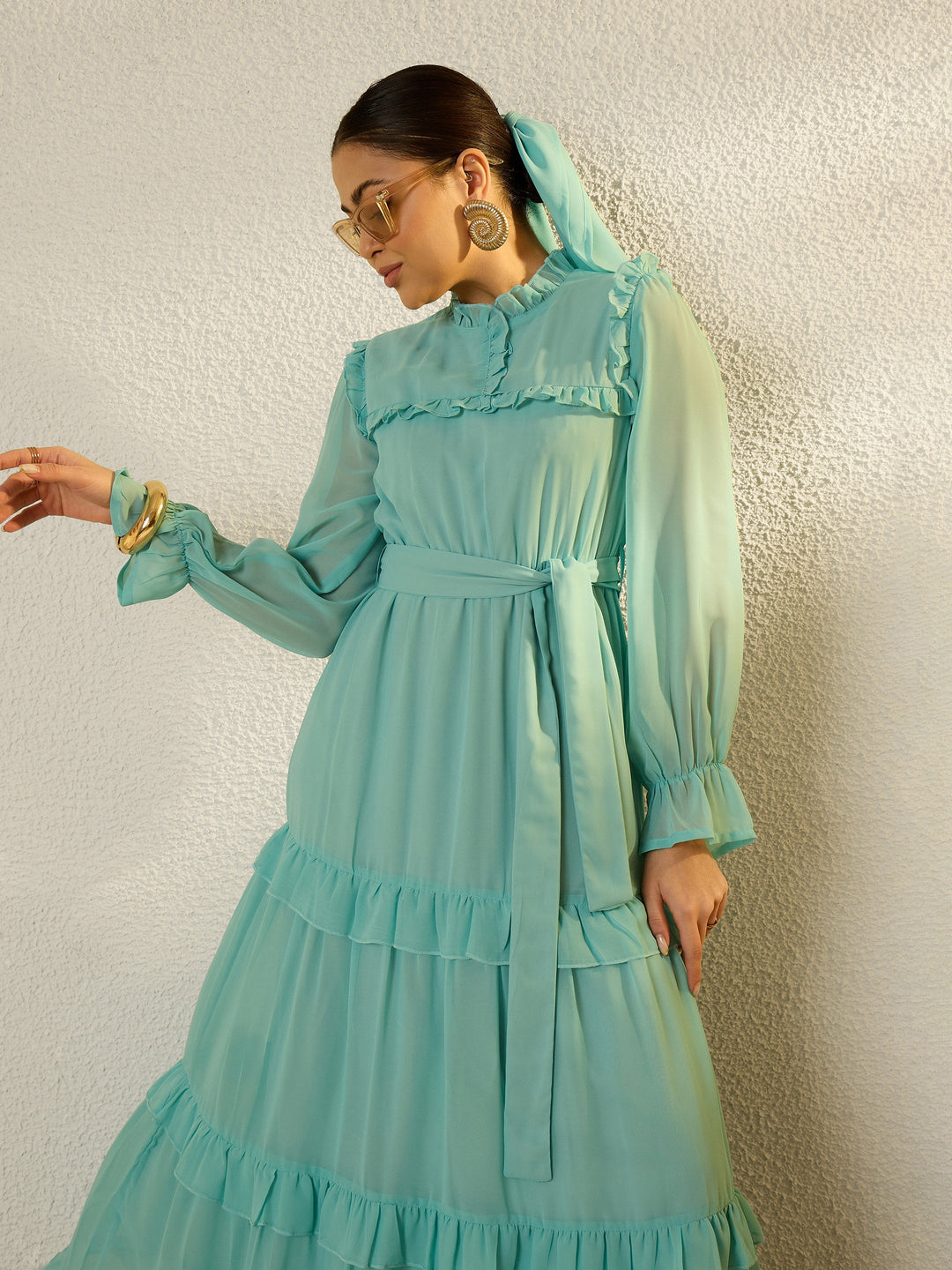 Women Blue Tiered Maxi Dress