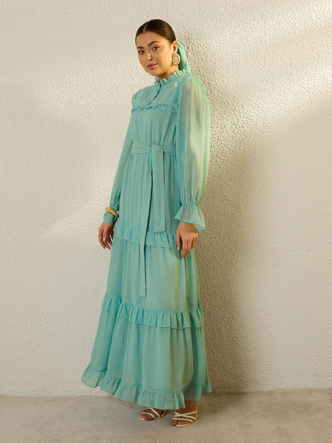Women Blue Tiered Maxi Dress