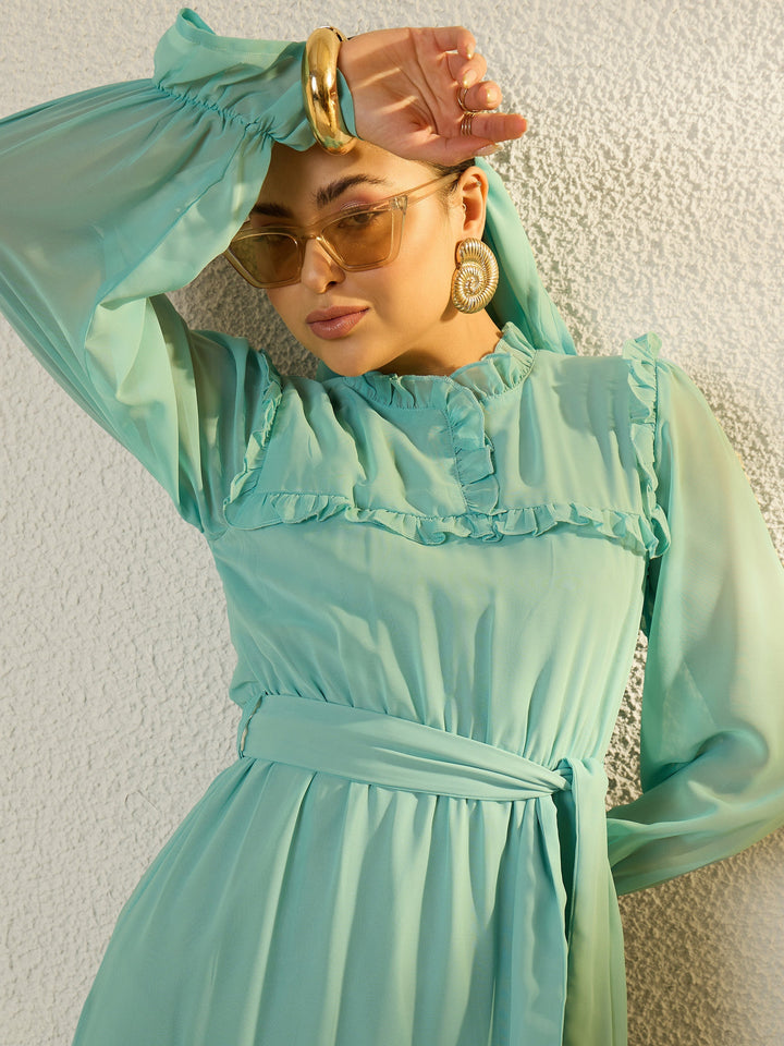 Women Blue Tiered Maxi Dress