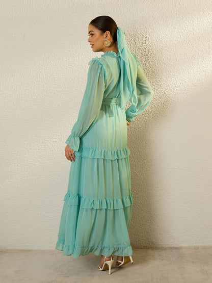 Women Blue Tiered Maxi Dress