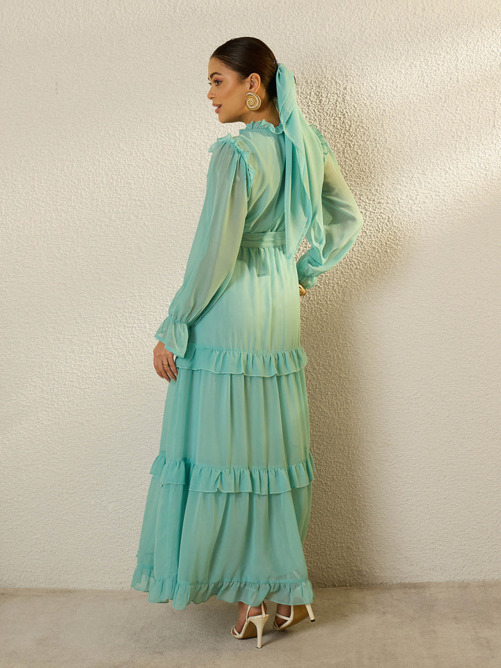 Women Blue Tiered Maxi Dress