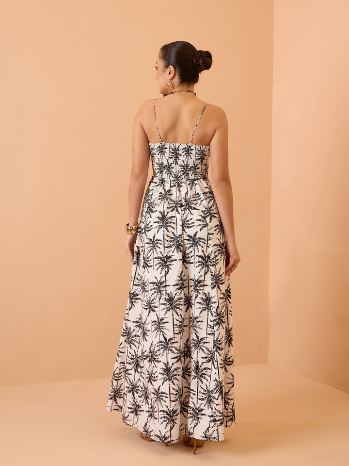 Women Black Printed Strappy Padded Midi Dress