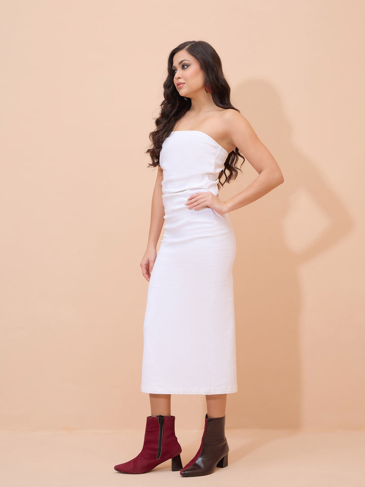 Women White Denim Tube Dress