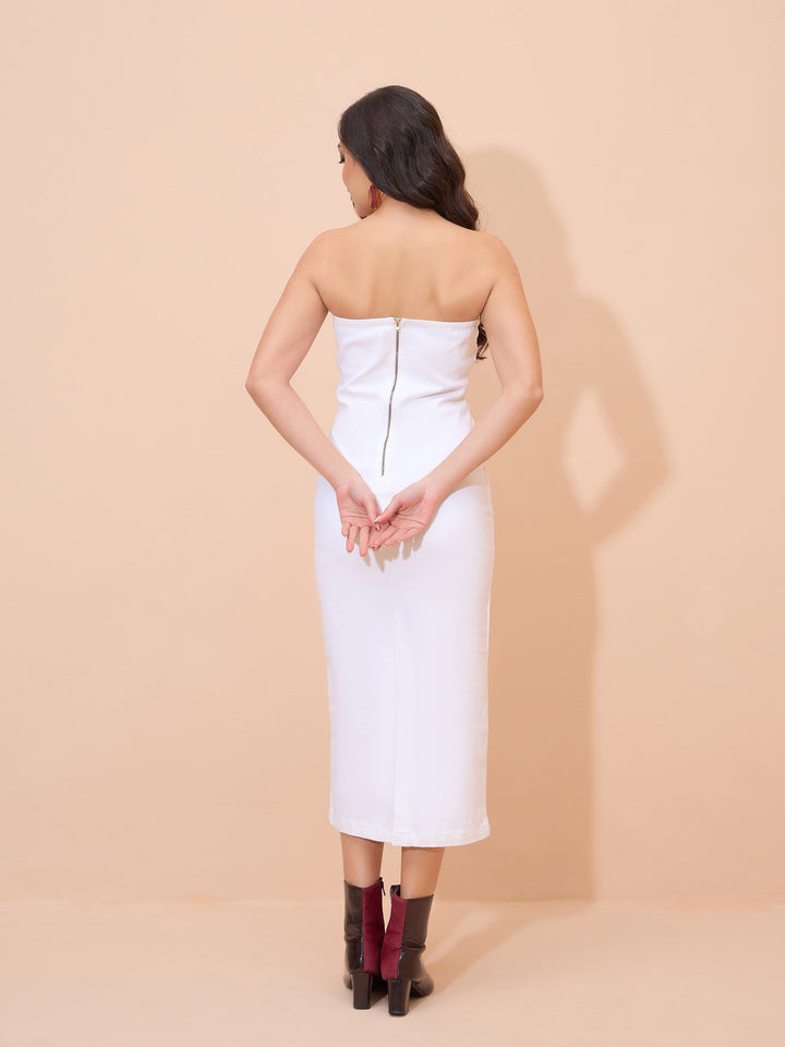 Women White Denim Tube Dress