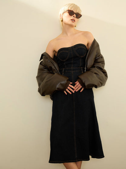 Women Black Denim Wash Tube Dress