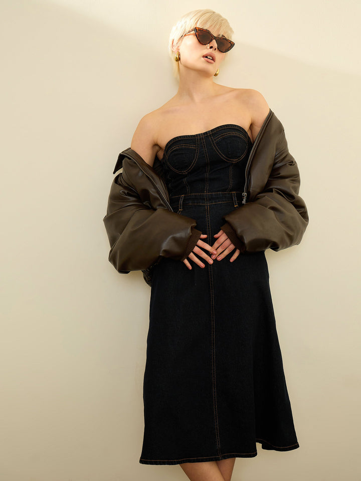 Women Black Denim Wash Tube Dress