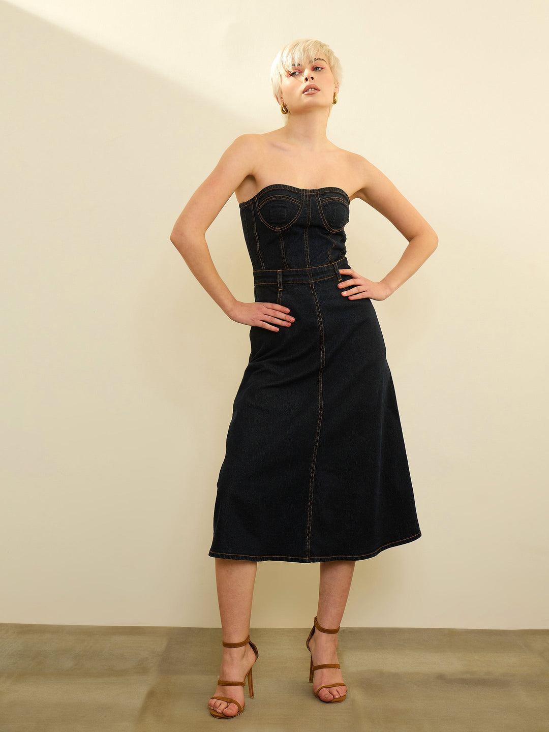 Women Black Denim Wash Tube Dress