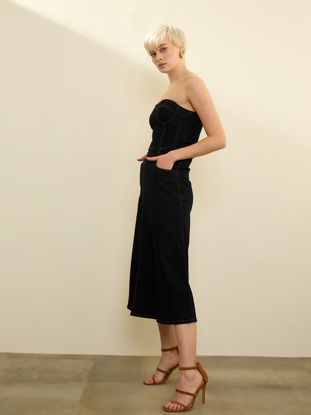 Women Black Denim Wash Tube Dress