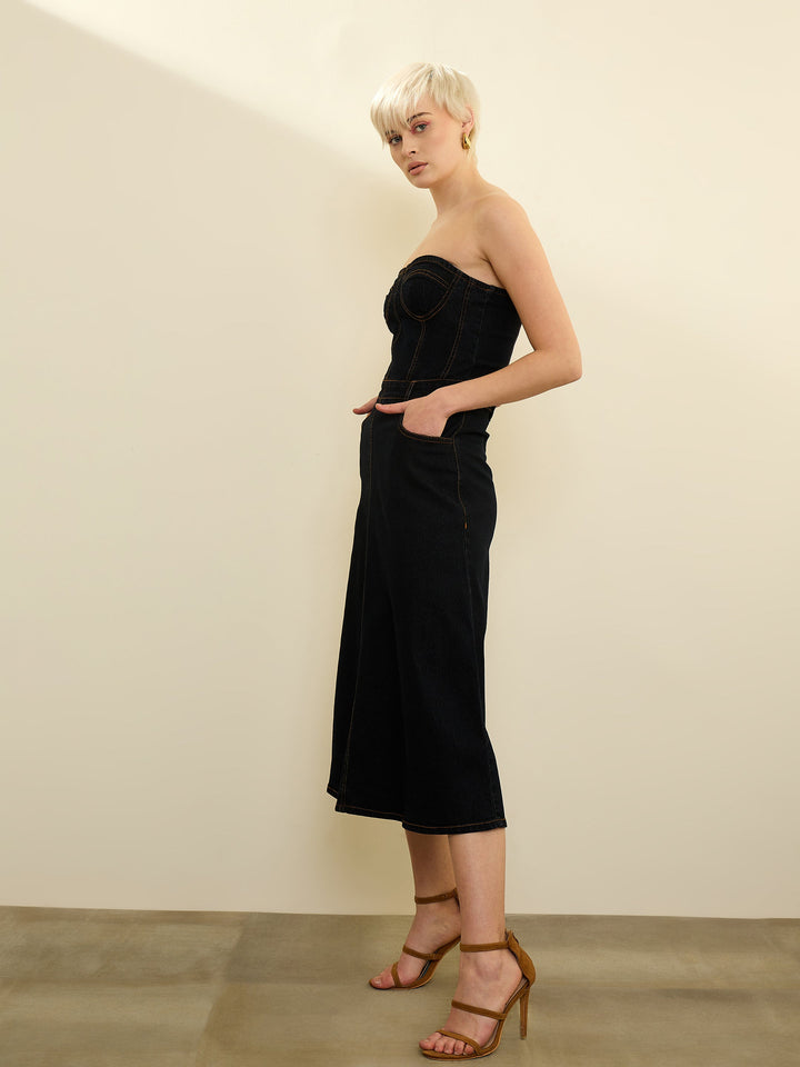 Women Black Denim Wash Tube Dress