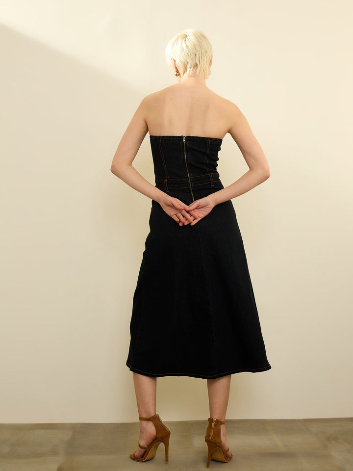 Women Black Denim Wash Tube Dress