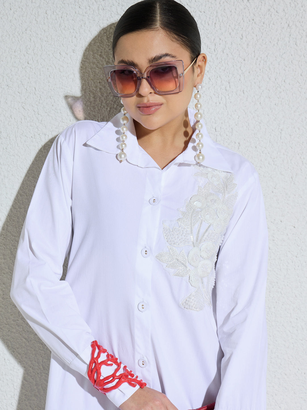Women White Poplin Button Down Shirt Midi Dress