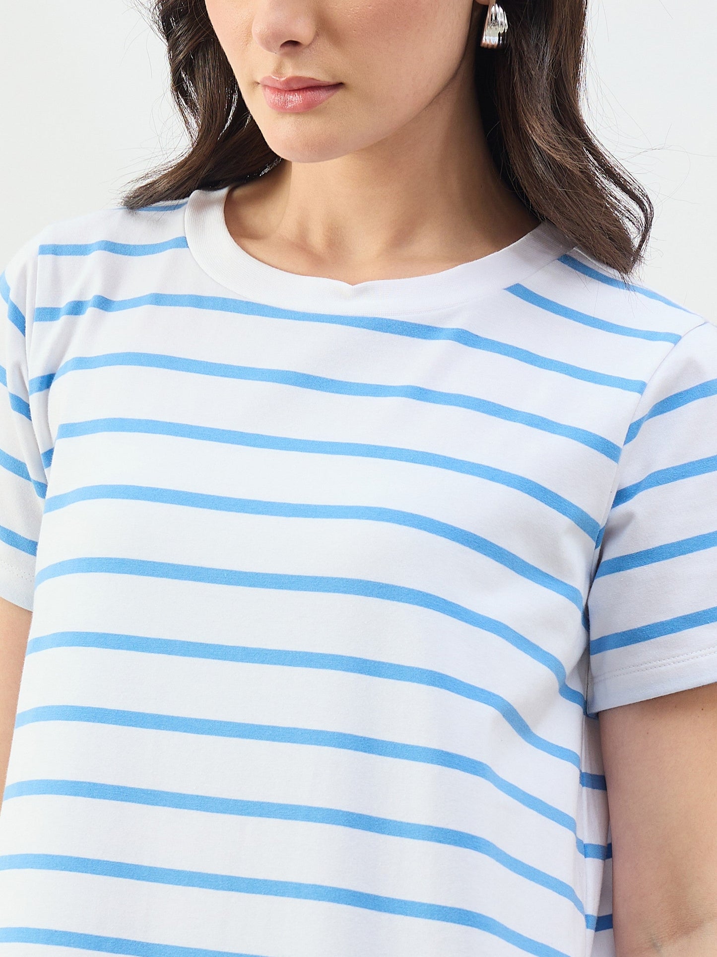 Blue & White Stripes Short Sleeves T-Shirt Maxi Dress