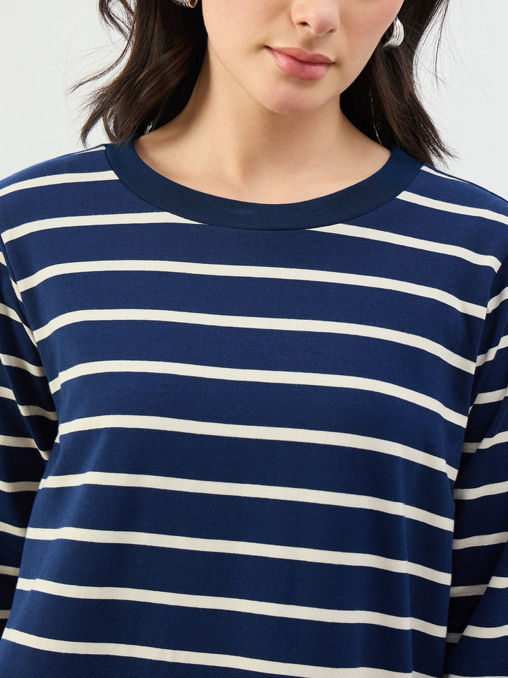 Navy &amp; White Stripes Long Sleeves T-Shirt Maxi Dress