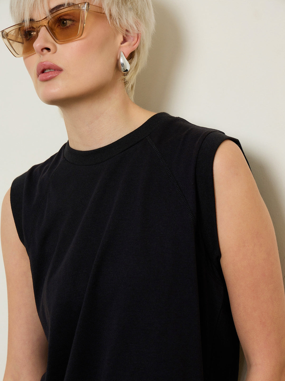 Women Black Cap Sleeves Oversized T-Shirt Dress