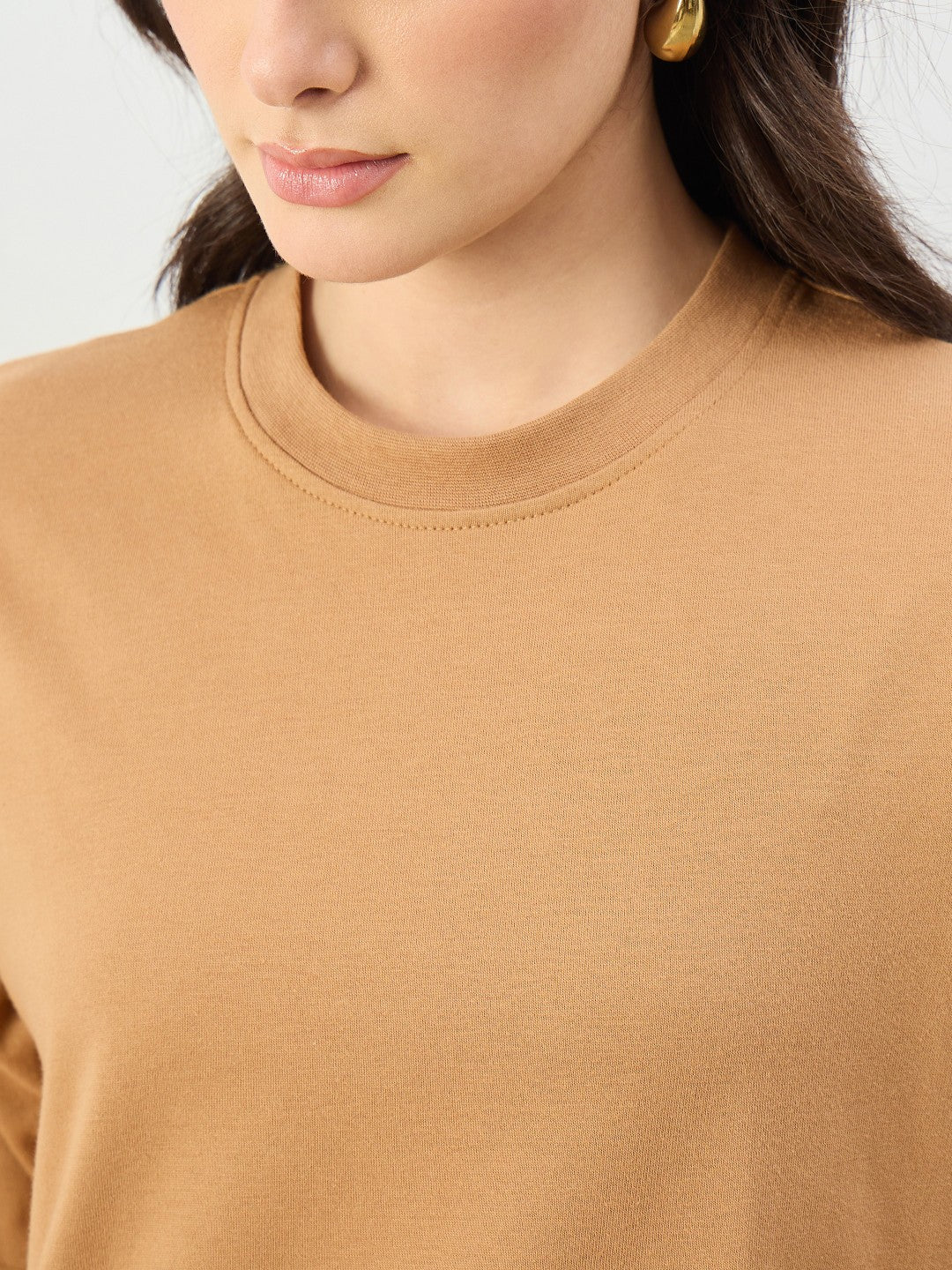 Women Tan Oversized T-Shirt Dress