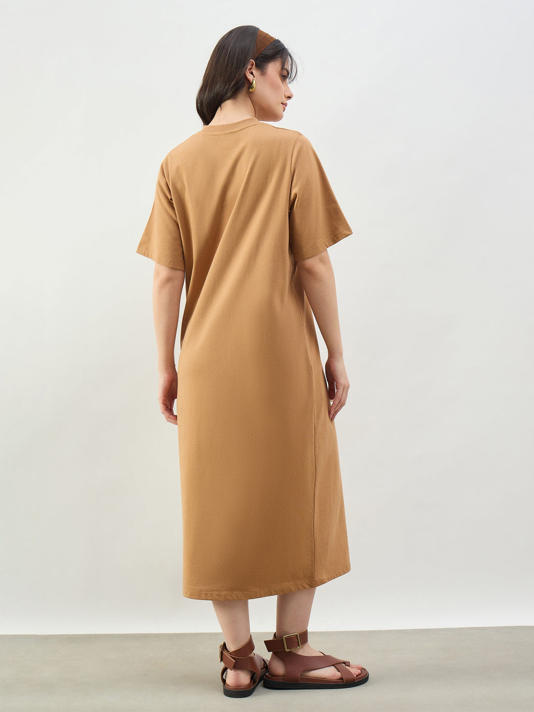 Women Tan Oversized T-Shirt Dress