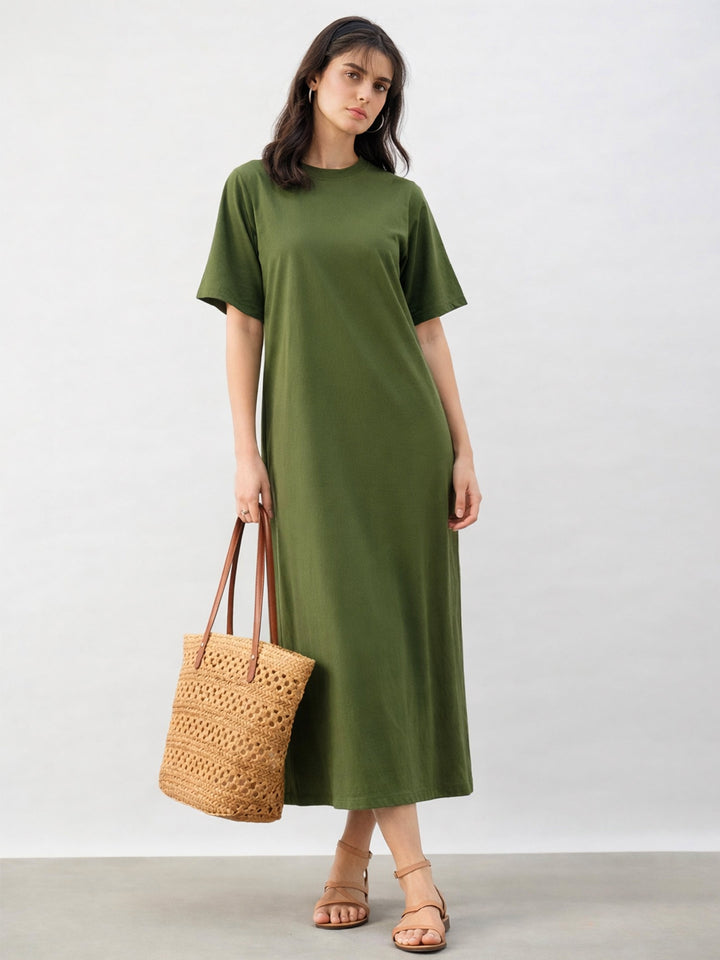 Women Olive Oversized T-Shirt Dress