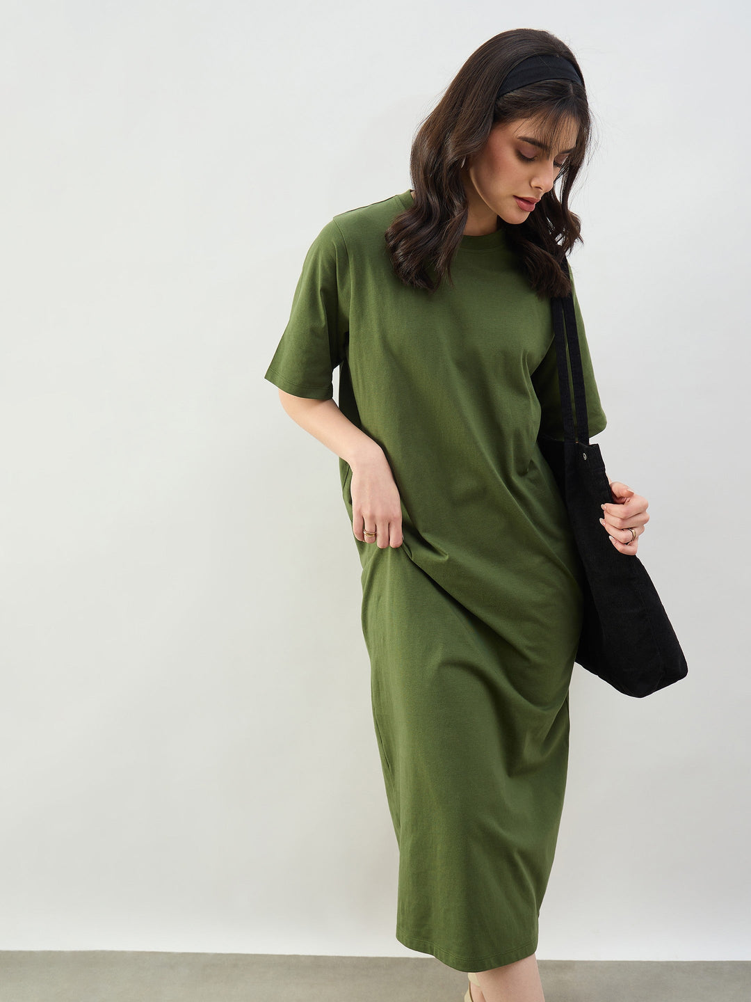 Women Olive Oversized T-Shirt Dress