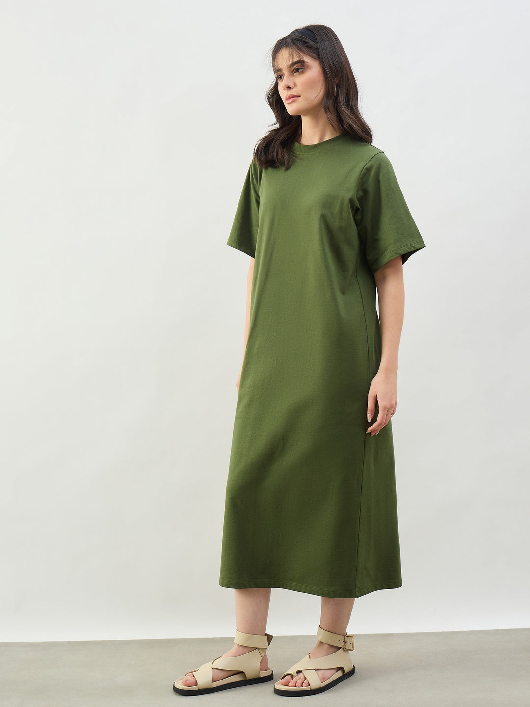 Women Olive Oversized T-Shirt Dress