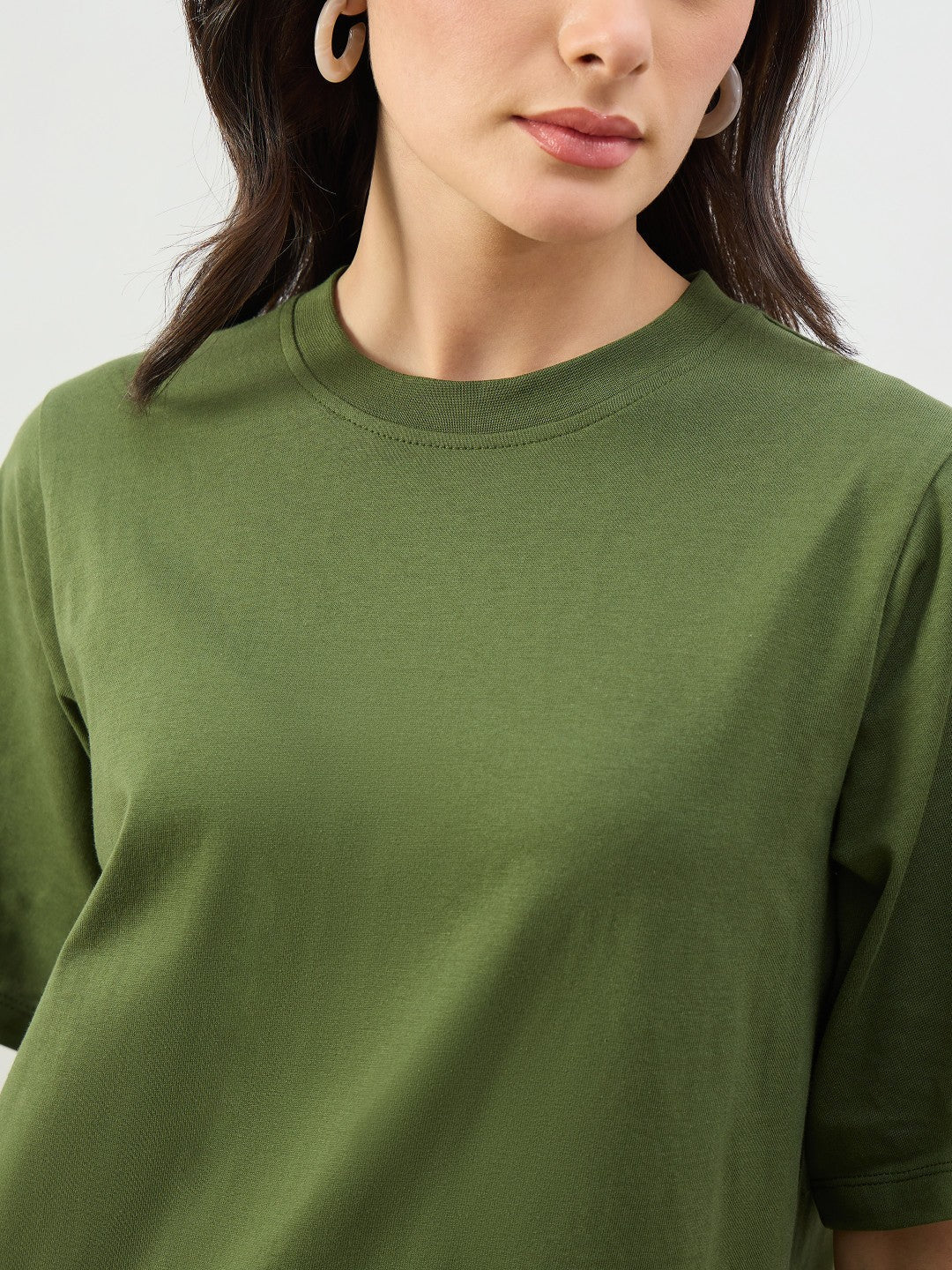 Women Olive Oversized T-Shirt Dress
