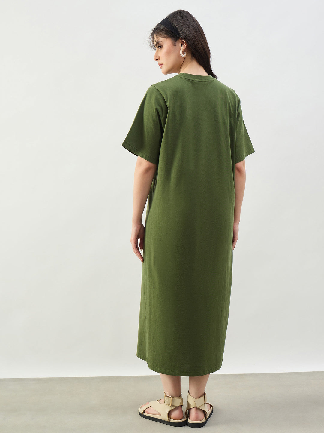 Women Olive Oversized T-Shirt Dress