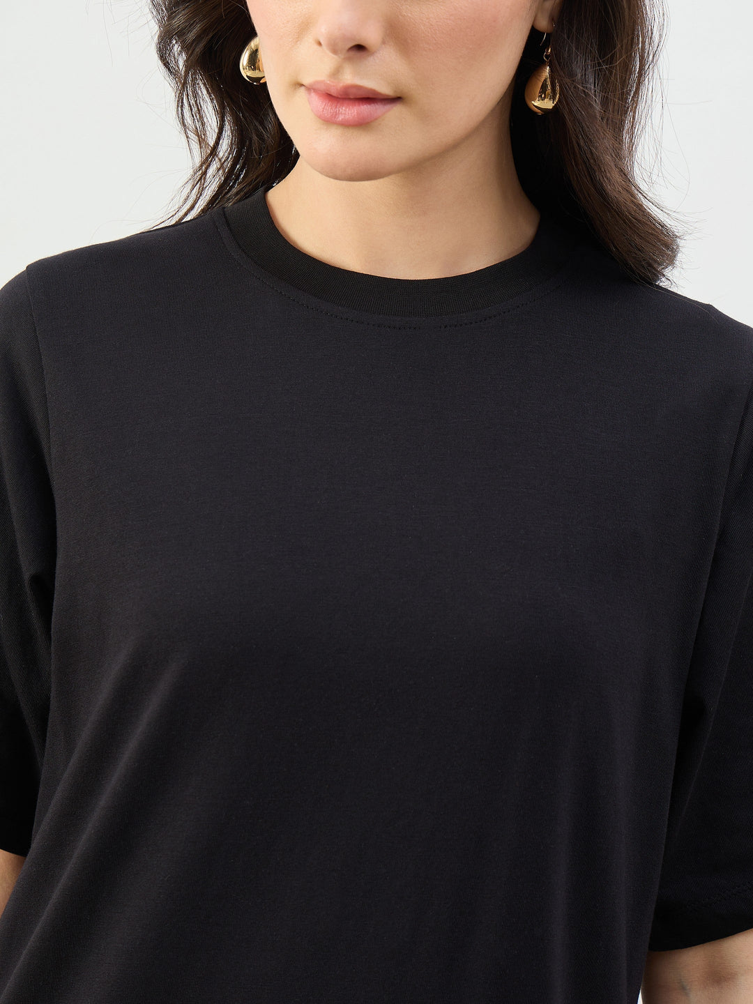 Women Black Oversized Round Neck T-Shirt Maxi Dress