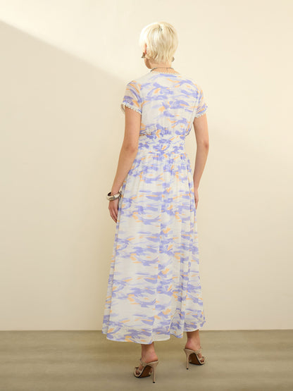 Women Lavender & Off-White Aztec Print Cap Sleeves Maxi Dress