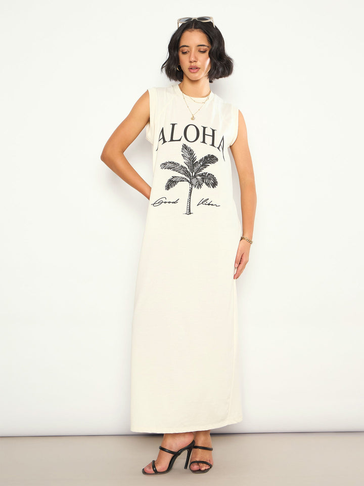 Women Off-White ALOHA Print Sleeveless T-Shirt Dress