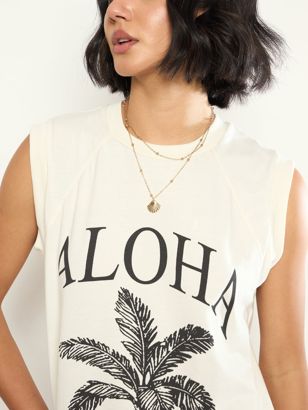 Women Off-White ALOHA Print Sleeveless T-Shirt Dress