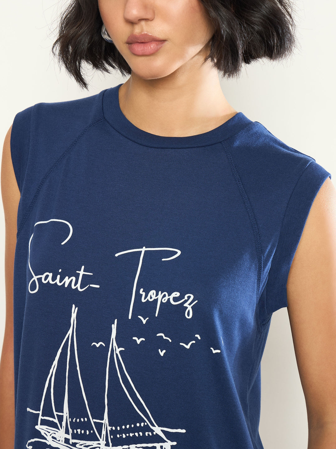 Women Navy SAINT-TROPEZ Print Sleeveless T-Shirt Dress