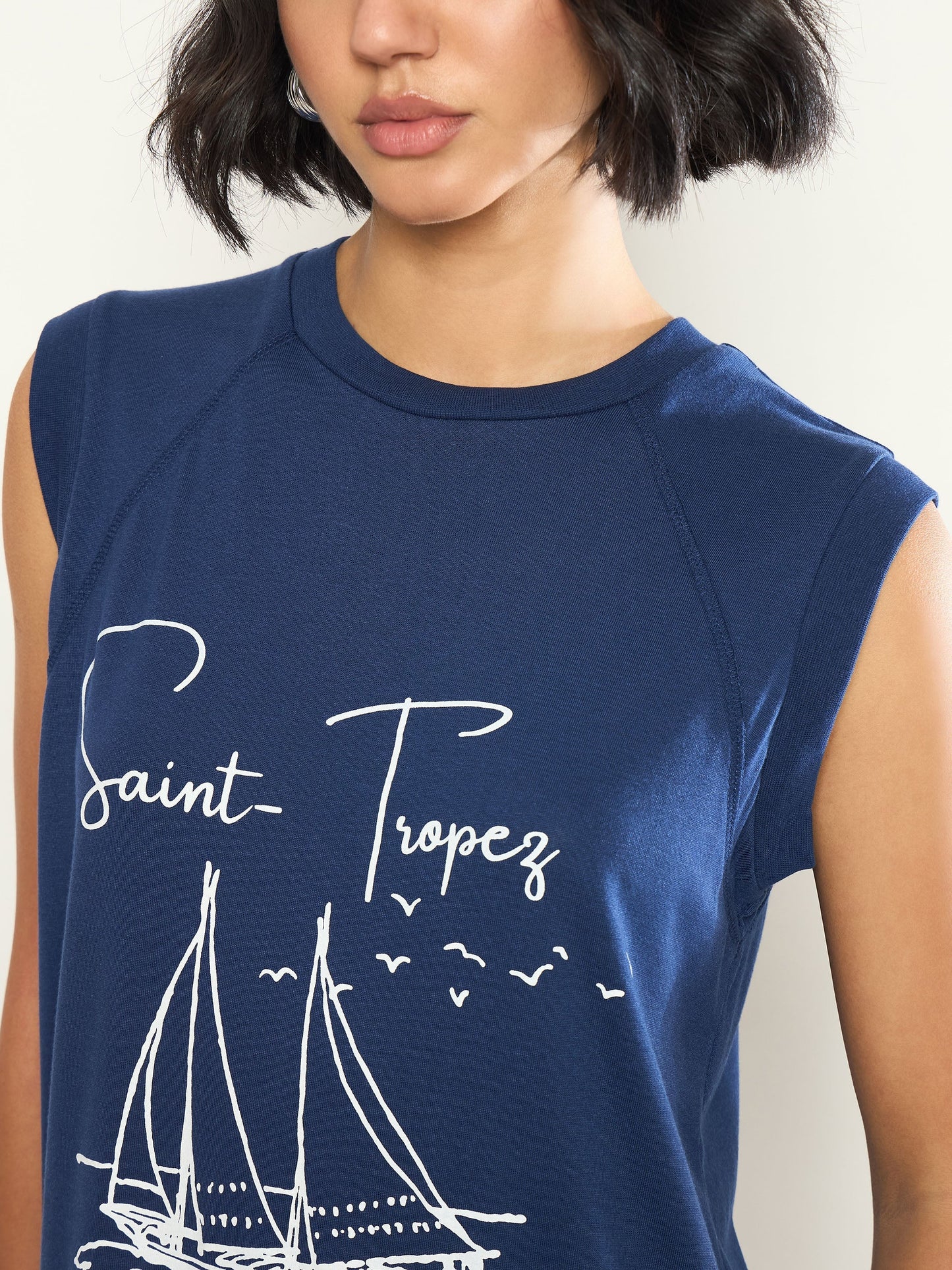 Women Navy SAINT-TROPEZ Print Sleeveless T-Shirt Dress