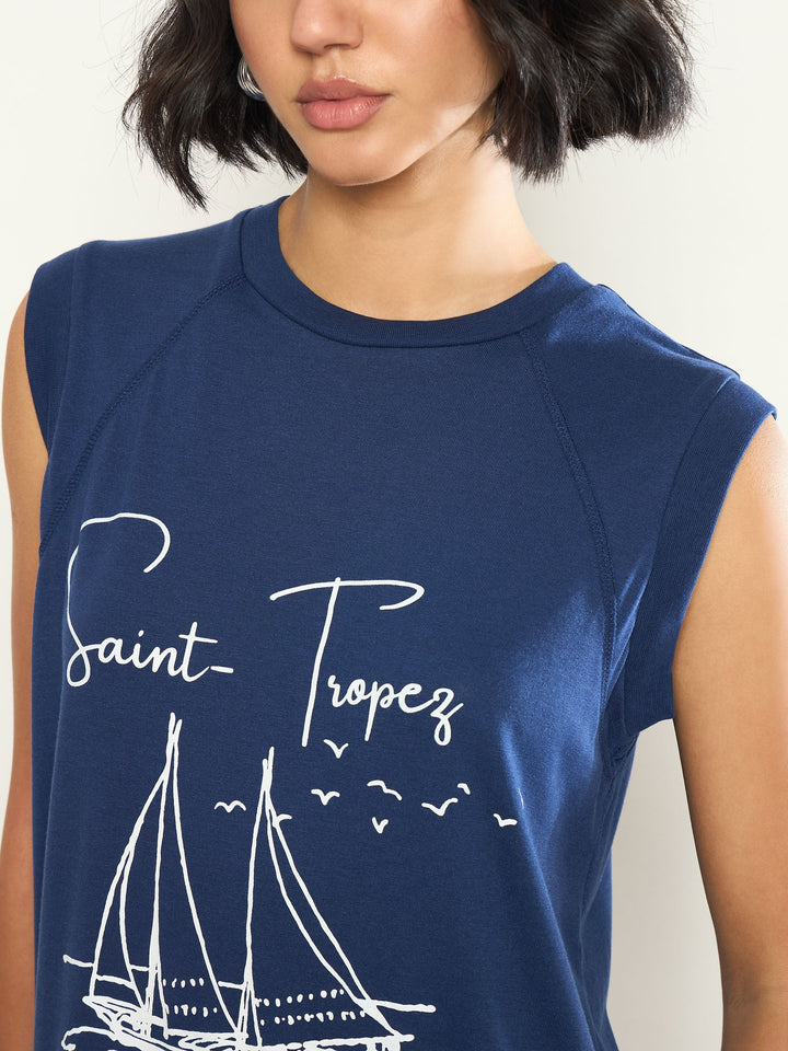 Women Navy SAINT-TROPEZ Print Sleeveless T-Shirt Dress