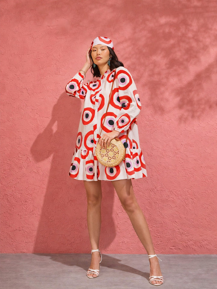Women Red Evil Eye Print Shirt Dress